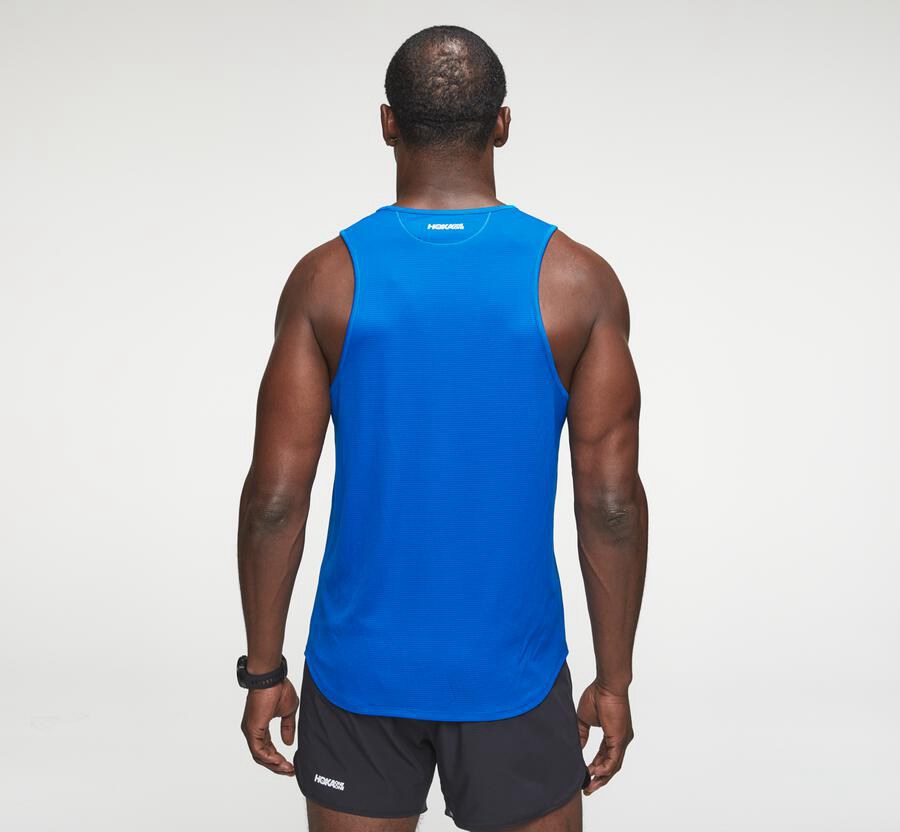 Top Hoka One One Hombre - Performance Tank - Azules - MVL537401